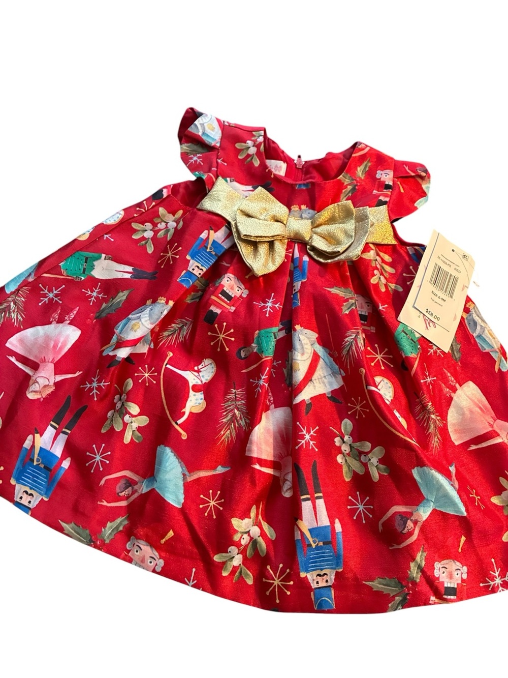 Red Nutcracker Print Dress with Gold Bow 6/9M NWT’s Christmas Dress